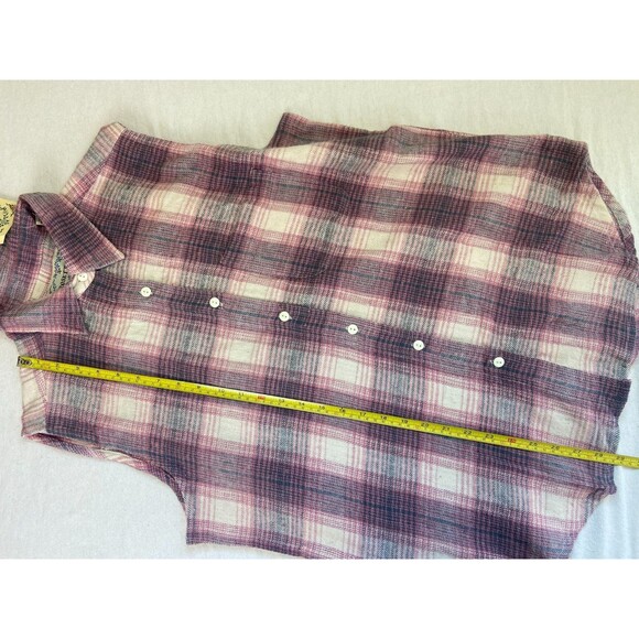 NWT Rosettes Womens L Vest Pink Plaid Button Up Flannel Sleeveless Biker Cowgirl - Picture 7 of 8